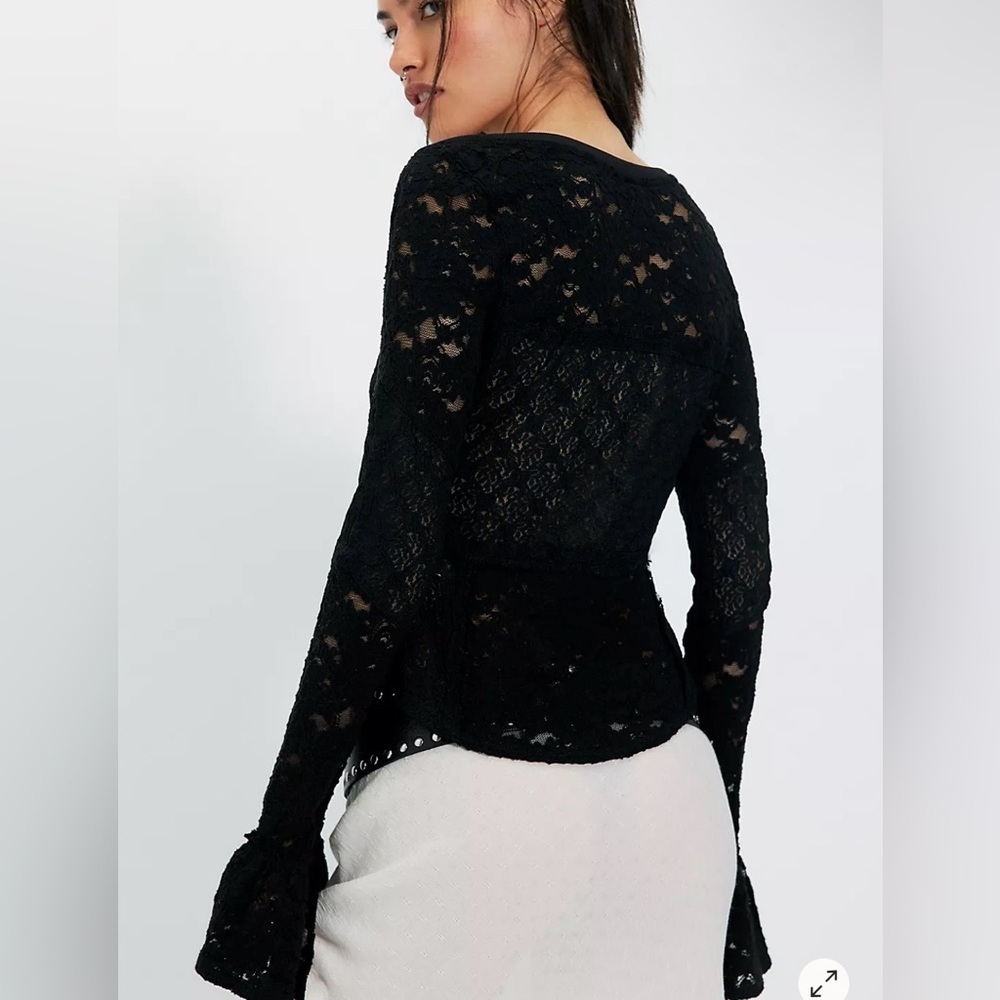 Free People Black Lace Flared Long Sleeve Top Women's Size Small - Picture 3 of 6